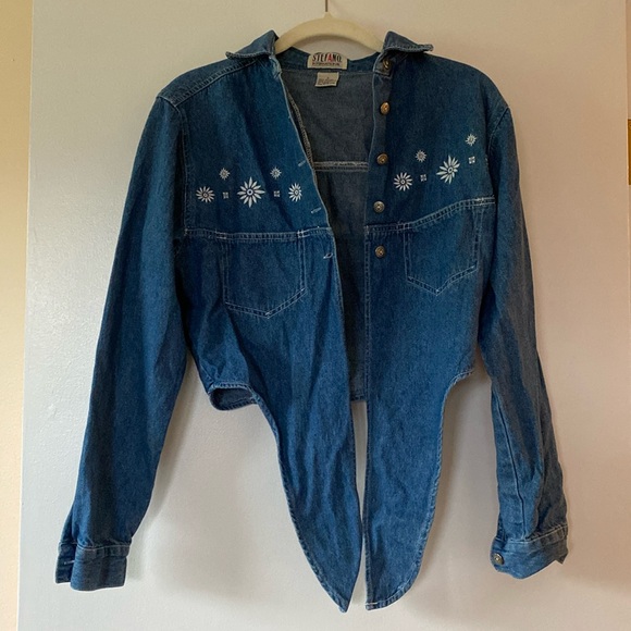 100% Cotton Jean Button-Down Vintage Embroidered Shirt - Picture 3 of 5